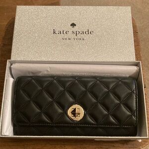 kate spade Natalia Smooth Quilted Leather Large Flap Turnlock Wallet NWT & Box